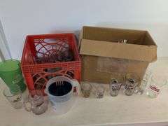 Drinking glasses, pitchers, and shot glasses with designs