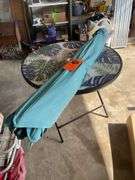 OUTDOOR GLASS TOP TABLE AND UMBRELLA