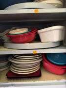 CONTENTS OF CUPBOARD INCL. DISHES AND DRINKING GLASSES