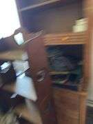 DISPLAY CUPBOARD, WOODEN SHELVING, HALL TREE AND MORE