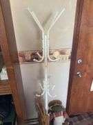 DISPLAY CUPBOARD, WOODEN SHELVING, HALL TREE AND MORE
