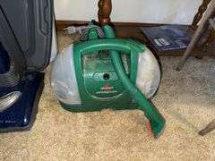 BISSELL LITTLE GREEN CARPET CLEANER, VACUUM SWEEPER, WOOD SHELF, TABLE, AND MORE