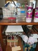 CABINET WITH CONTENTS OF CRAFT SUPPLIES AND DOLL