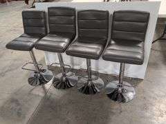 (4) matching grey leather swivel adjustable bar stools
