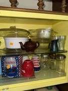 CONTENTS OF CUPBOARD INCL. SEVERAL PYREX PANS
