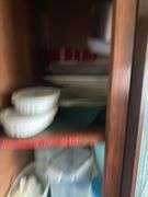 WOODEN AND STAINED GLASS TYPE CORNER CABINET 84" X 42"