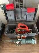 TOOL BOX WITH BLACK & DECKER JIGSAW AND HAND TOOLS