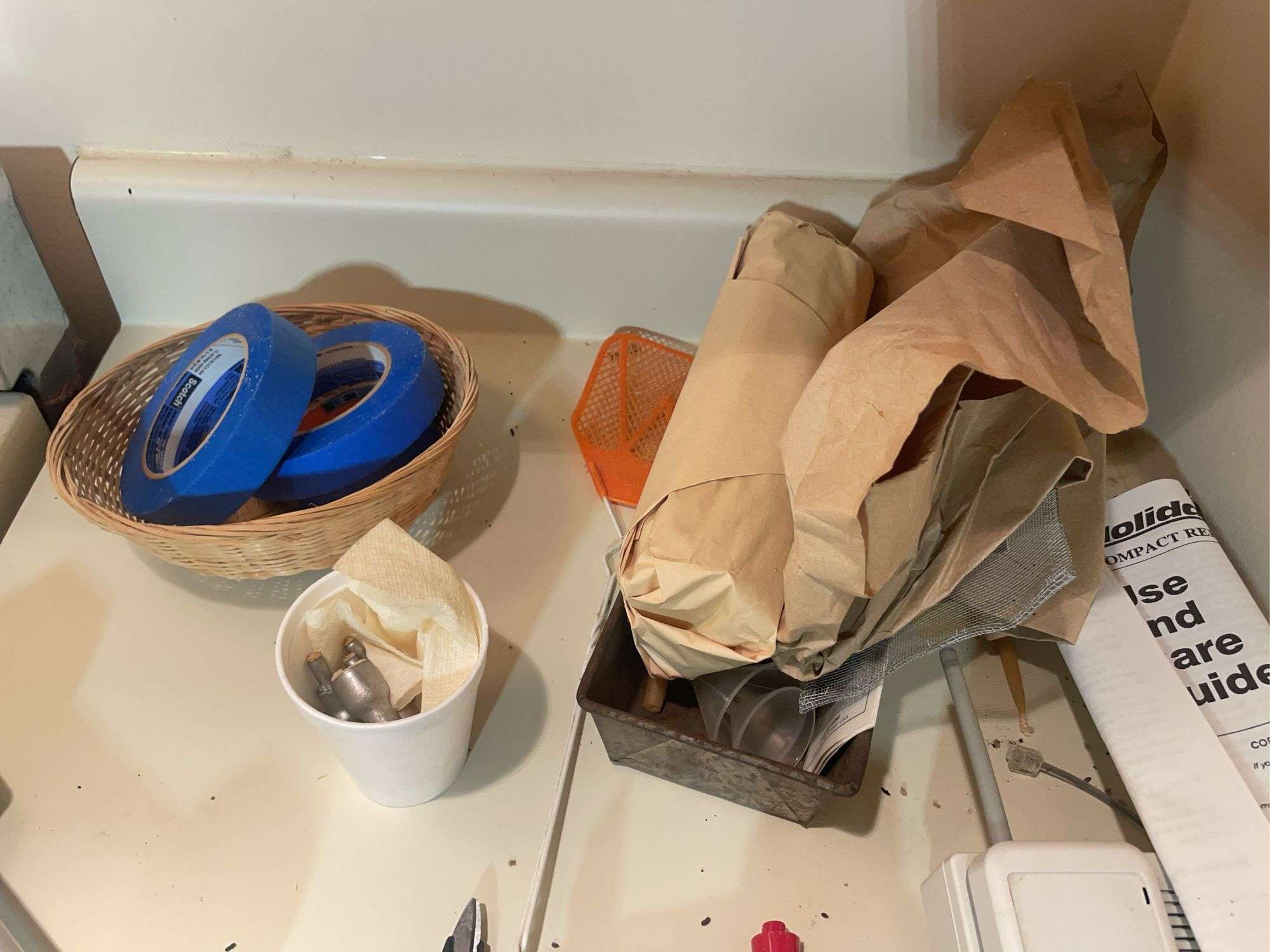 Cooking utensils, dumbbells, and other items