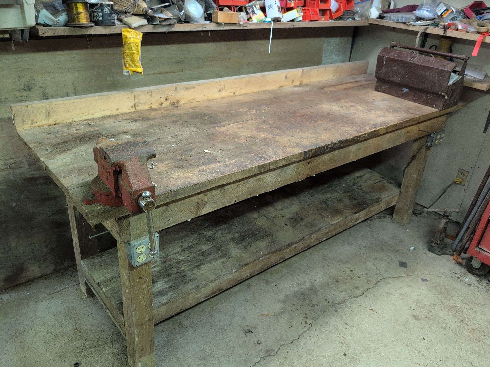 Wooden work bench - contents not included