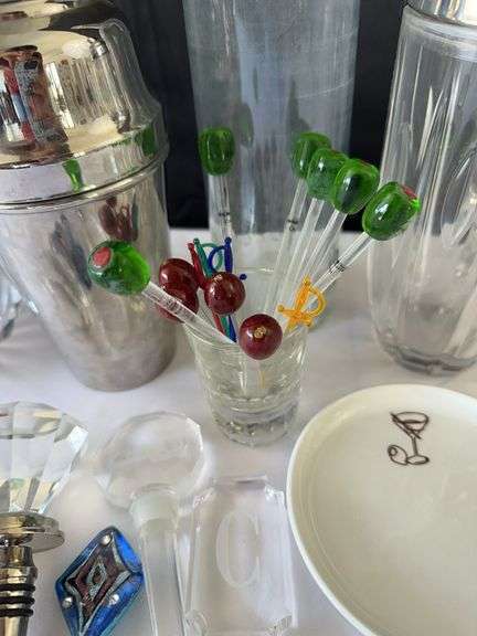Zecchin Pitcher, (2) Shakers, Glass Bottle, Ice Bucket, (6) Wine Glasses, (4) Margarita Glasses, and