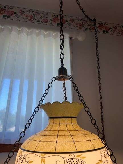 (2) Vintage Chain Hanging Handpainted Glass Lights