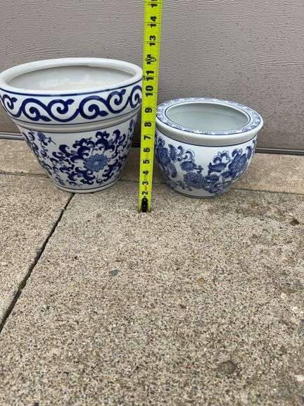 (2) Blue and White Flower Pots
