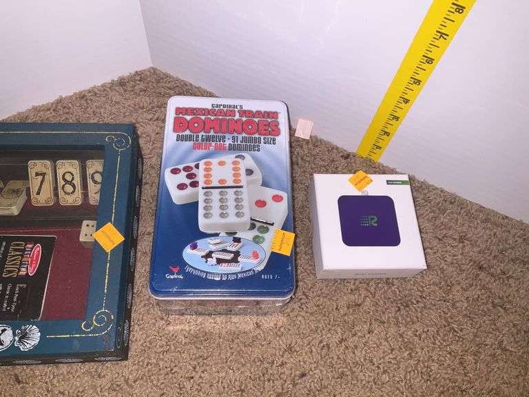 Shut the Box Game, Dominoes, IPhone Ear Buds