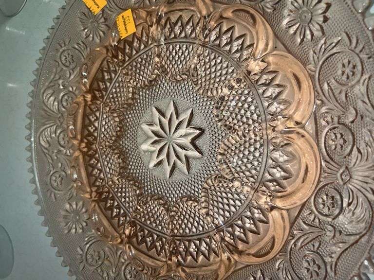 Pink Uranium Glass Platter and Plate