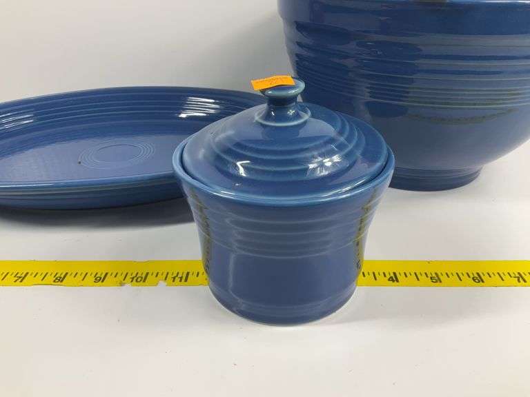 Blue Fiestaware Bowl, Platter, Sugar Bowl