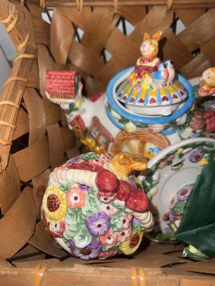 Wicker Basket with Rabbit Garden Teaset