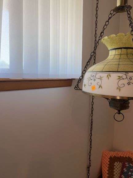 (2) Vintage Chain Hanging Handpainted Glass Lights