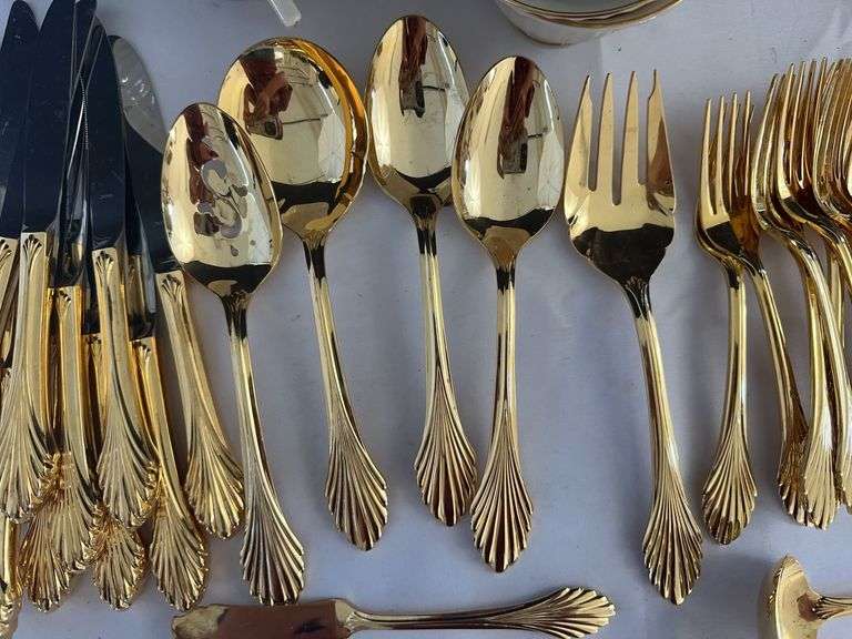 (8) Lenox Cups w/ (8) Plates, (4) Napkin Rings, (12) Knives, (12) Lg. Forks, (12) Sm Forks, (12) Lg 