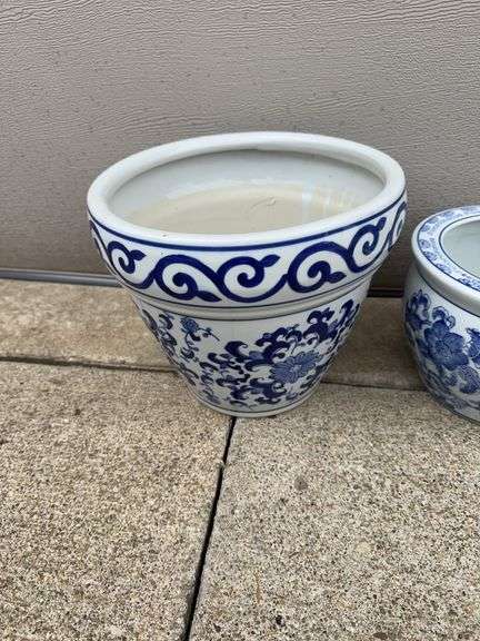 (2) Blue and White Flower Pots