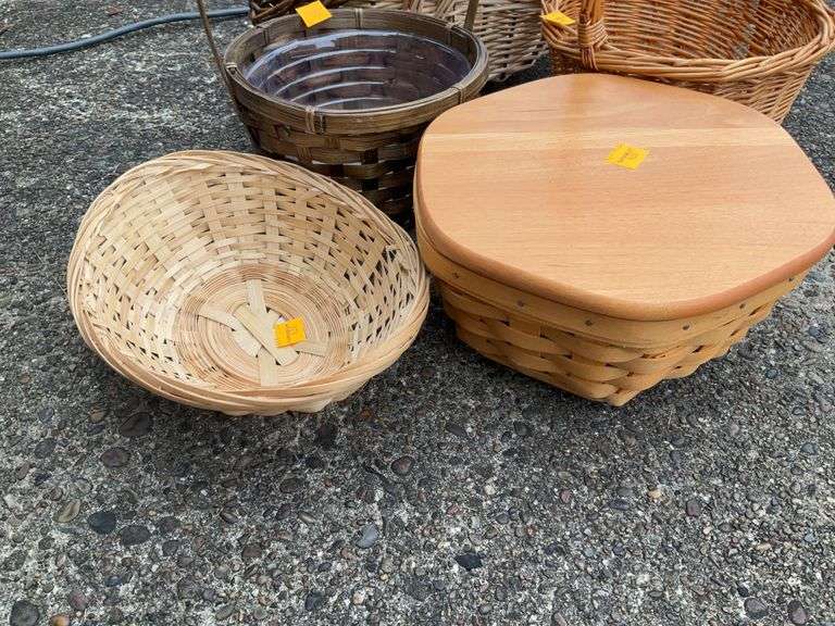 4 Wicker Baskets, 1 Longaberger BasketBasket