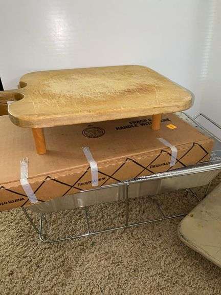 8pc Chafing Set, Hot Plate, Wooden Cutting Board and Stand, Pampered Chef Stone Baking Dish and Cutt