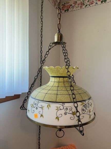 (2) Vintage Chain Hanging Handpainted Glass Lights