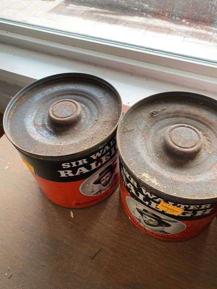 (2) Vintage Prince Albert Tobacco Cans, (2) Vintage Sir Walter Raleigh Tobacco Cans