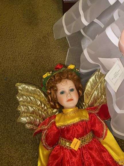 Seymour Mann Connoisseur Collection Christmas Angel Porcelain Doll, Ashton Drake 1999 Bridal Porcela