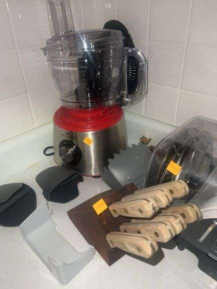 Assorted Kitchen Appliances and Butcher Block with Knives
