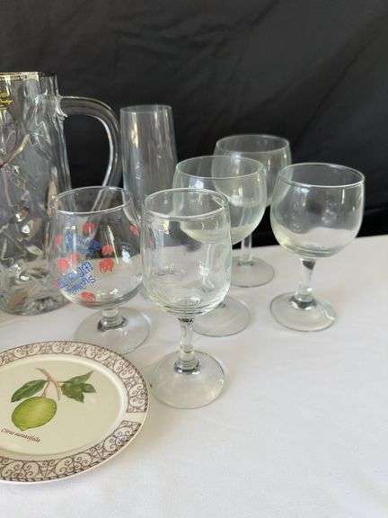 Zecchin Pitcher, (2) Shakers, Glass Bottle, Ice Bucket, (6) Wine Glasses, (4) Margarita Glasses, and