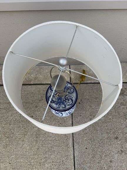 Blue and White Linen Table Lamp (27” H)