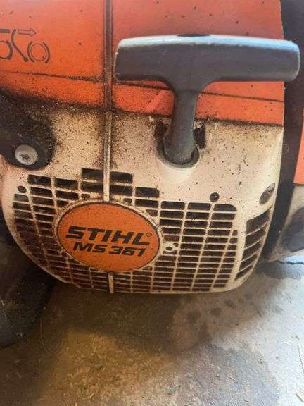 Stihl MS 367 chainsaw, blade cover, jacket, helmet & misc.