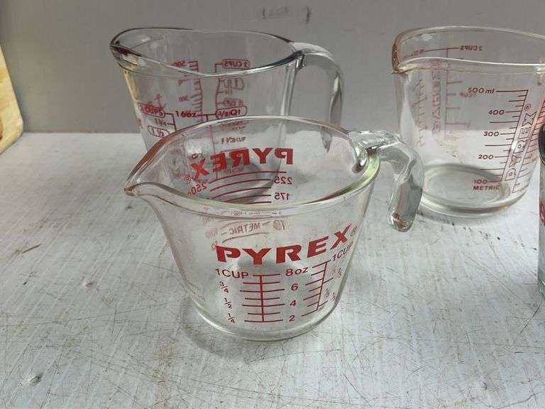 Pyrex & Anchor Hocking Measuring Cups and Depression Era Saucers