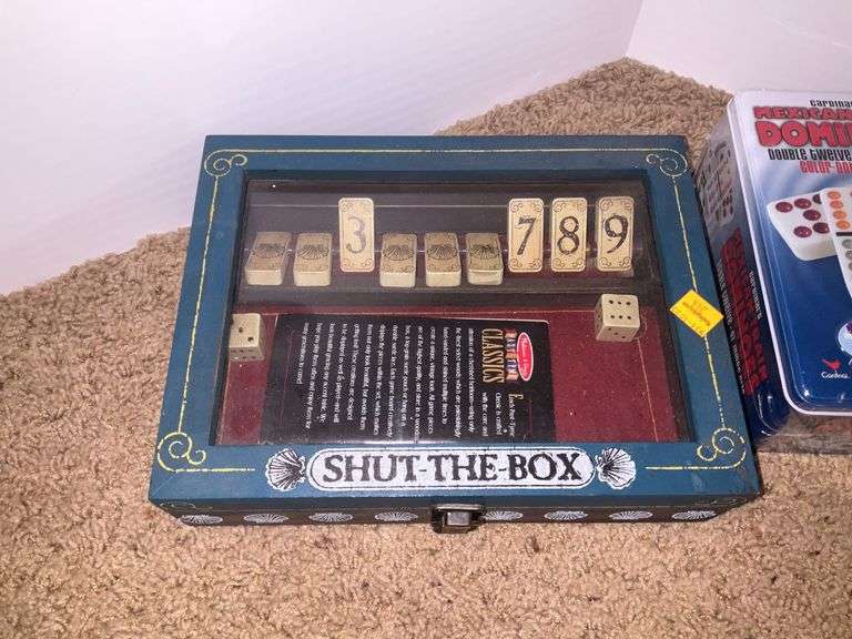 Shut the Box Game, Dominoes, IPhone Ear Buds