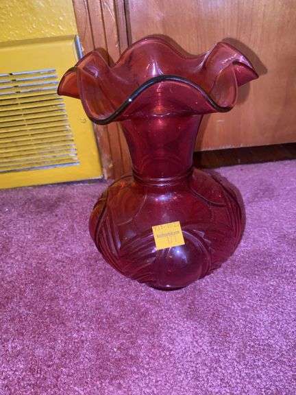 Fenton Cranberry Ruffled Vase