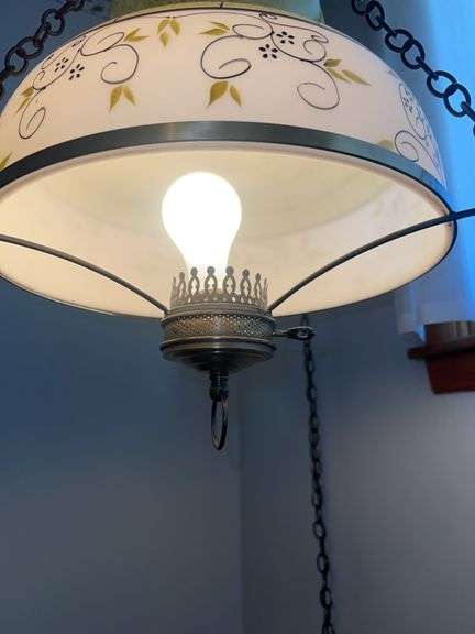(2) Vintage Chain Hanging Handpainted Glass Lights