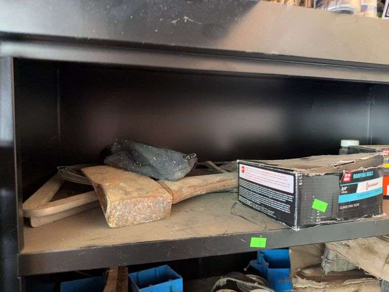 Contents of Top shelf nails and hatchet