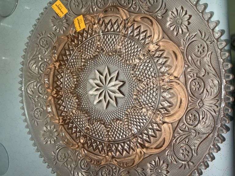 Pink Uranium Glass Platter and Plate