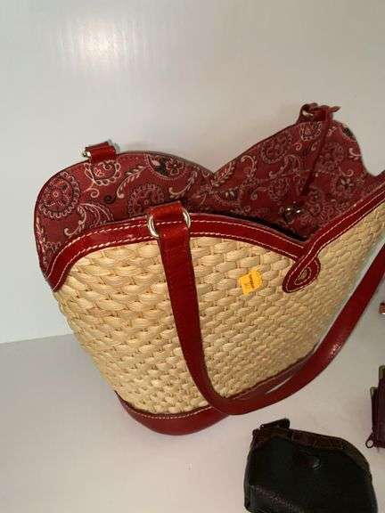 Woven Purse with Faux Leather Purse Straps and Wallets