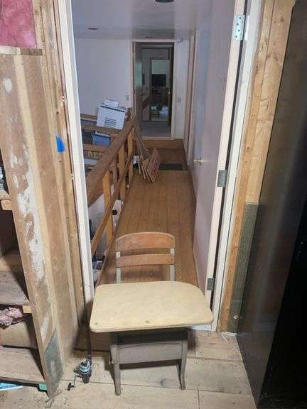 Vintage school desk and 8.5' fishing pole