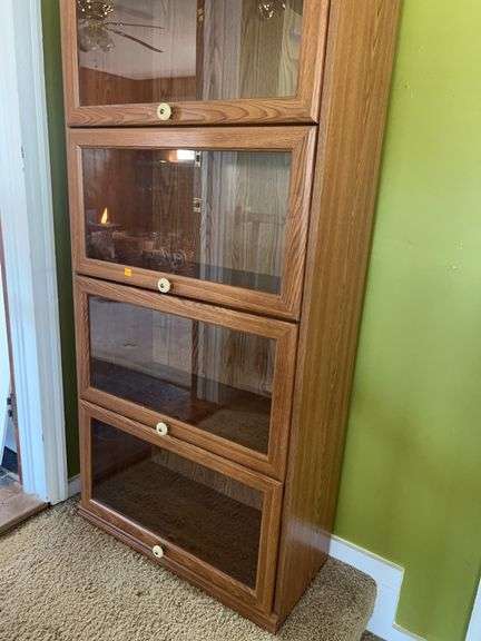 Unmarked Wooden Bookcase with Glass Doors