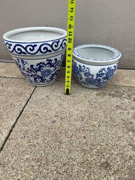 (2) Blue and White Flower Pots