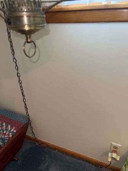 (2) Vintage Chain Hanging Handpainted Glass Lights