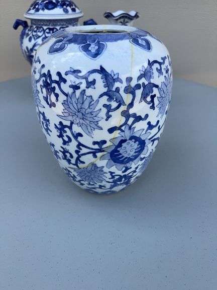 (3) Blue and White Spice Jars