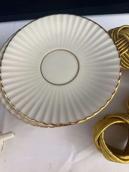 (8) Lenox Cups w/ (8) Plates, (4) Napkin Rings, (12) Knives, (12) Lg. Forks, (12) Sm Forks, (12) Lg 
