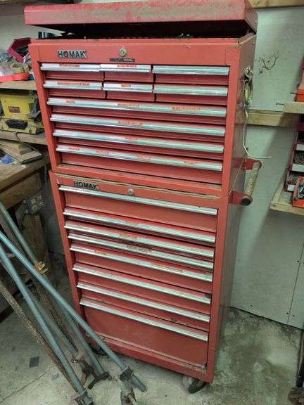 Homak 2-piece tool chest on wheels with contents