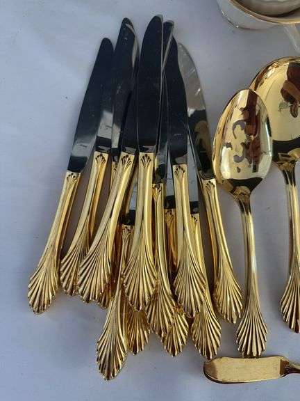 (8) Lenox Cups w/ (8) Plates, (4) Napkin Rings, (12) Knives, (12) Lg. Forks, (12) Sm Forks, (12) Lg 