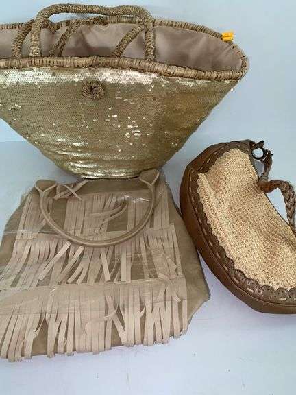 Sequined Bucket Purse, Faux Leather Fringe Purse, Faux Leather Purse
