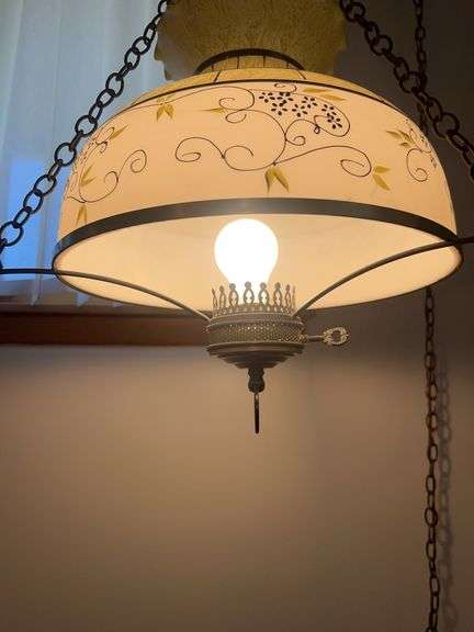 (2) Vintage Chain Hanging Handpainted Glass Lights