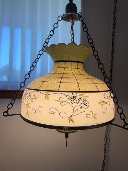 (2) Vintage Chain Hanging Handpainted Glass Lights